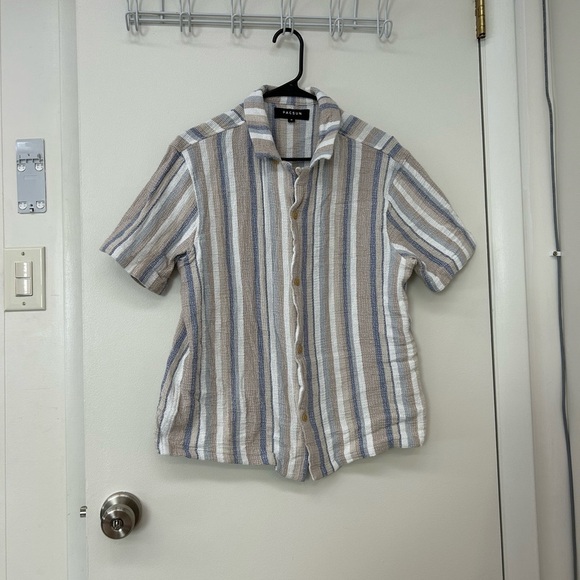 PacSun Blue and Brown Casual Button Down Shirt - Picture 1 of 3